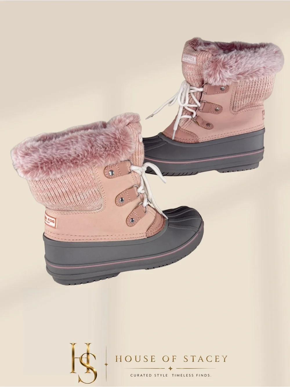 London Fog Girls Waterproof Winter Boots – Size 4 Pink & Gray